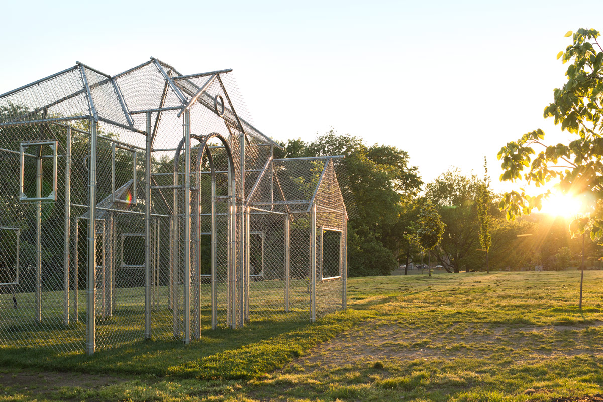 Photography of Ghost House as installed in Randall's Island Park, NYC