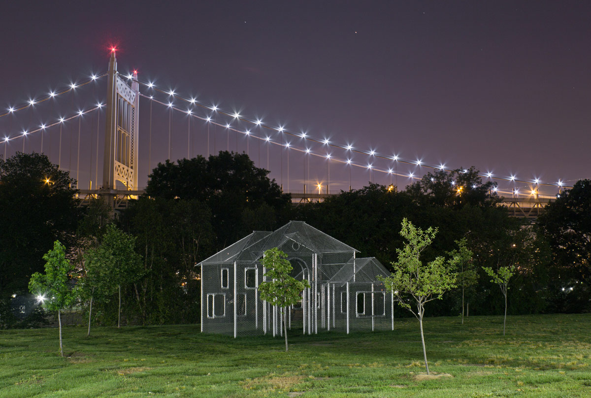 Photography of Ghost House as installed in Randall's Island Park, NYC